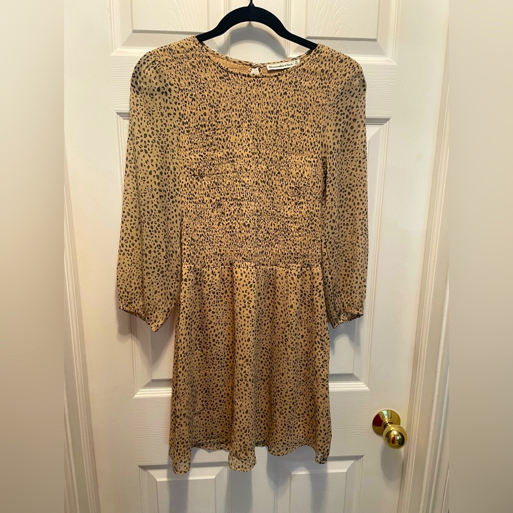 Abercrombie & Fitch Tan Leopard Print Long Sleeve Dress